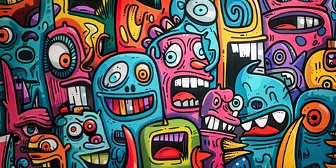 Abstract face cute monsters cartoon character in kawaii doodle style.