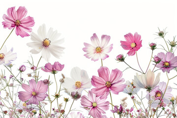 Watercolor cosmos clipart with delicate pink and white flowers 