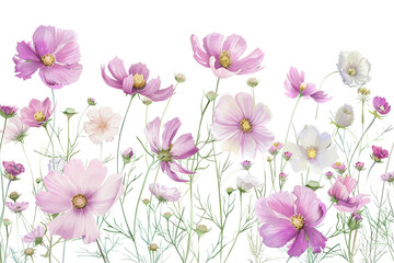 Watercolor cosmos clipart with delicate pink and white flowers 