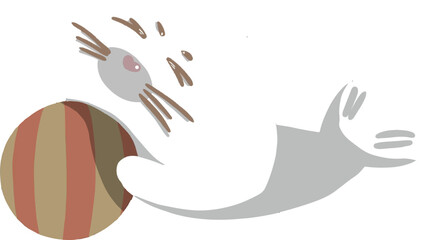 Cute white seal with red ball