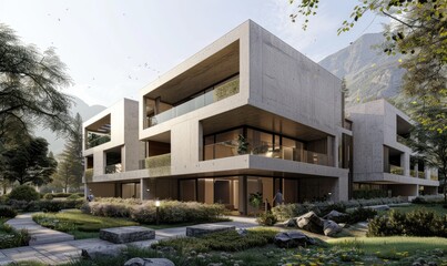 Rectangular forms residential building, Apartments with gardens