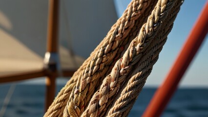 Sailing equipment on sailboat in summer olympic games sport, close up , copy text