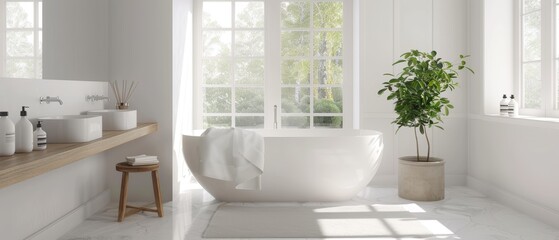 Clean white bathroom with minimalist fixtures
