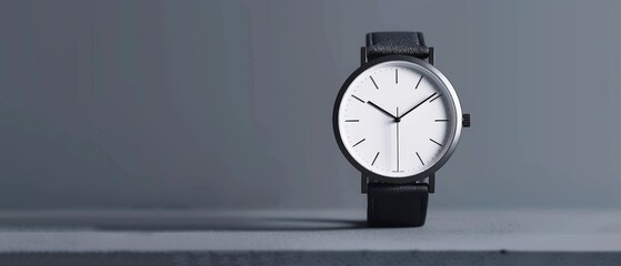 Elegant minimalist watch on a plain background with a focus on the watch face
