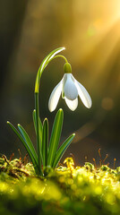 Snowdrops blooming in the grass
