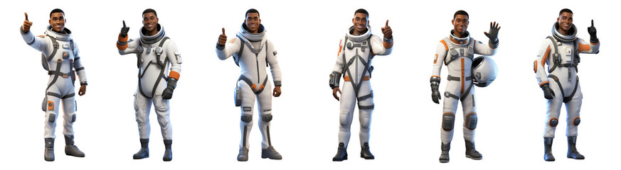 Fototapeta premium 3D astronaut png element set on transparent background