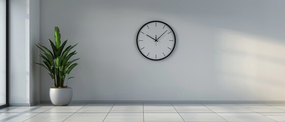 Minimalist clock with no numbers on a plain wall
