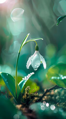 Snowdrops blooming in the grass
