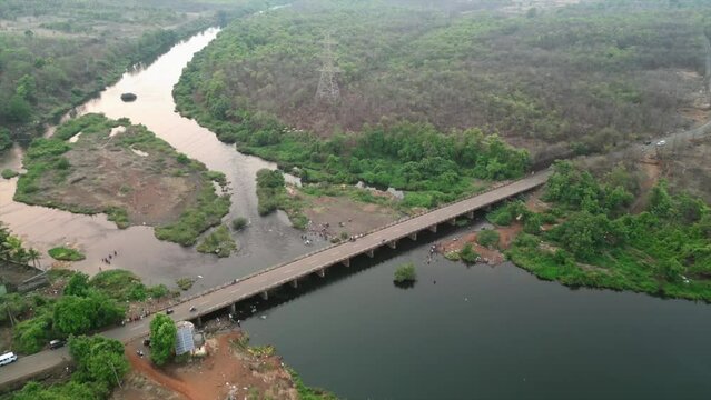 Ambeshiv kh  Badlapur, Maharashtra barvi river drone shot sunny day bridge