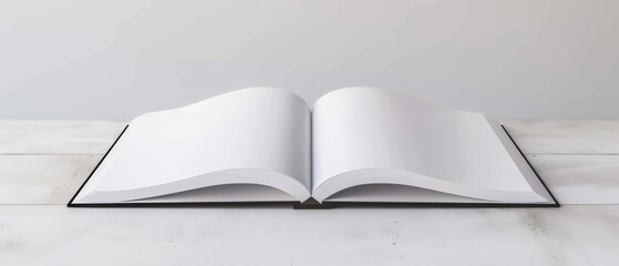 Open book with blank pages on a clean white surface