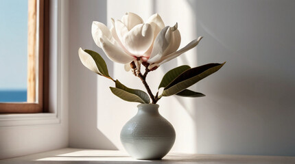 Elegant ravishing delicate magnolia flowers in the vase