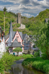 idyllic medieval Village of Monreal with Ruin of Philippsburg Castle,the Eifel,Germany