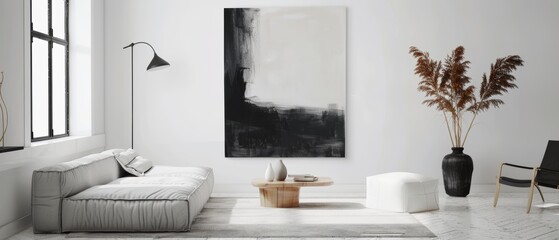 Simple black and white abstract art on a plain wall