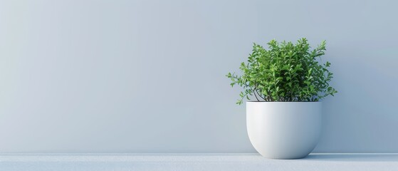 Single plant in a white pot on a plain background