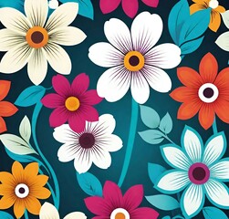 Obraz premium seamless floral pattern, floral, vector, flowers, pink, design, nature, illustration, spring, summer, wallpaper, decoration, blossom, art, daisy, bloom, gerbera, color, plant, flora, beauty, set, peta