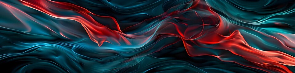 A dark teal and red abstract background with flowing lines of color, creating an atmosphere reminiscent of digital art, captured in high resolution
