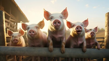 A photo of a group of pigs happily roaming in a pen.