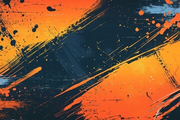 Dynamic abstract background: Bold orange and navy blue brushstrokes create a modern, grungy texture ideal for wall art, prints, and posters