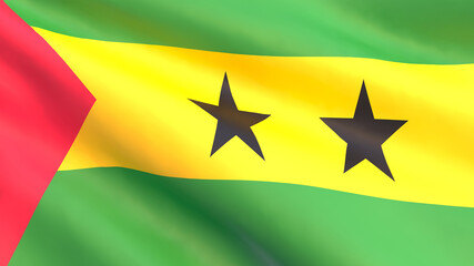 3D render - development of the flag of Sao Tome and Principe in the wind