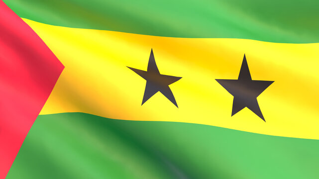 3D render - development of the flag of Sao Tome and Principe in the wind