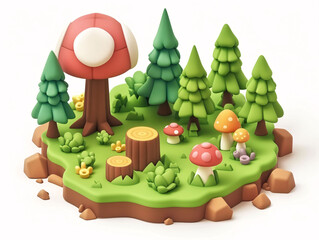 Spring forest isometric scene illustration, spring outing outdoor travel concept illustration