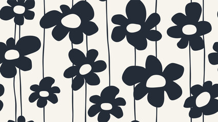 Monochrome black and white flower seamless pattern.