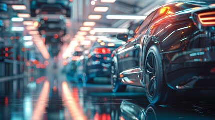 Obraz premium A futuristic garage where vehicles are maintained through virtual reality simulations allowing mechanics to train and practice their skills without needing an actual vehicle.