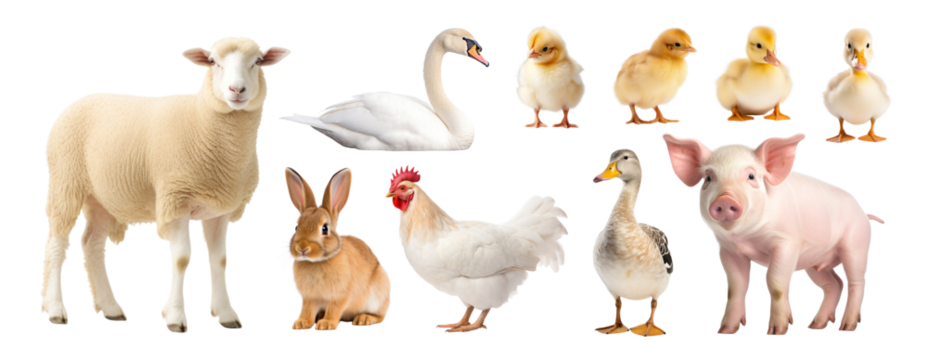 Animal farm isolated png element set on transparent background