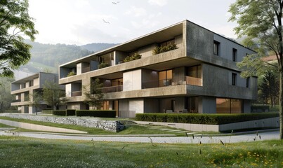 Rectangular forms residential building, Apartments with gardens
