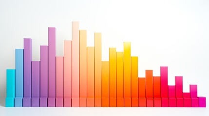 A 3D rendering of a bar graph with a rainbow color gradient, the bars are arranged in a wave pattern.
