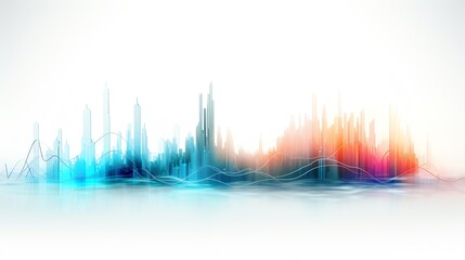 Create a digital painting of a futuristic city skyline with a white background