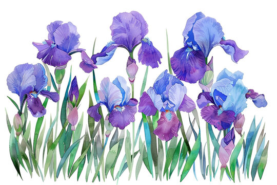 recommend clip art: Watercolor iris clipart with intricate purple and blue blooms 