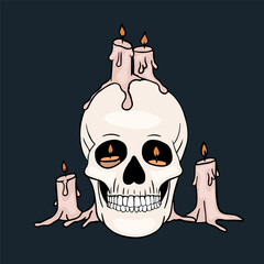 Skull design. Bright Magic Psychedelic Mushrooms and skulls. Tattoo template of skull