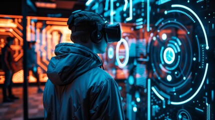 A participant marveling at the incredible graphics and realistic environments in a virtual reality escape room feeling like theyre truly in another world.