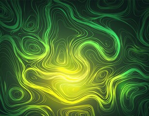 glowing green and yellow marble pattern with swirls of light on a dark background