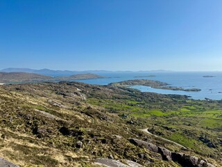 view from the top of mountain, ring of kerry, farraniaragh, ireland