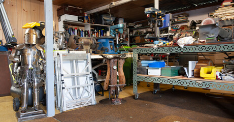 Unsorted Home garage with assortment of tools and items