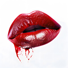 Red lipstick kiss with smear isolated on white background