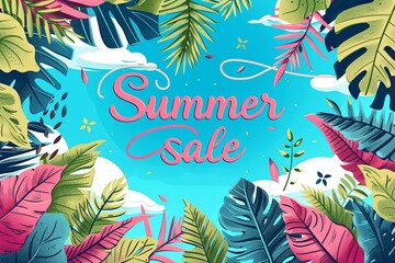 A bright poster for a summer sale with leaves