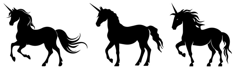Obraz premium Silhouette unicorn png element set on transparent background