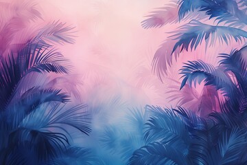 Abstract palm tree leaves in watercolour style in pastel colours