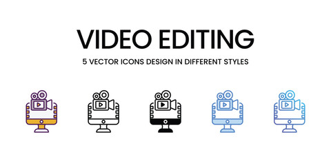 Video Editing Icons different style vector stock illustration