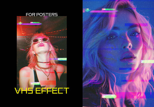 VHS Aesthetics Poster Photo Effect Mockup