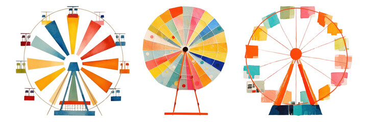 Obraz premium Color ferris wheel png element set on transparent background