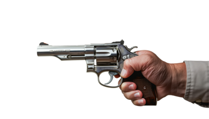 Hand Holding Revolver on Transparent Background