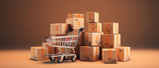 Shopping cart with product boxes promoting free or discounted shipping This is an important driving force for online shoppers