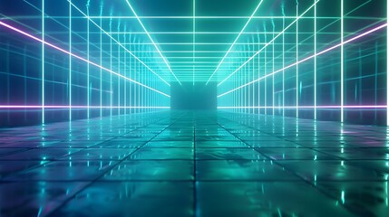 Futuristic Neon Grid Background for Technological Product Display and Digital Art Concept