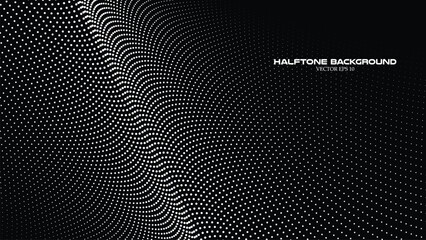 Abstract halftone wave pattern on the black background for backdrop or wallpaper	
