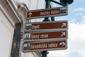 Sign showing top tourist attractions of Prague, Czech Republic