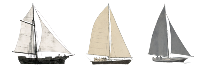 Silkscreen sailboat png element set on transparent background